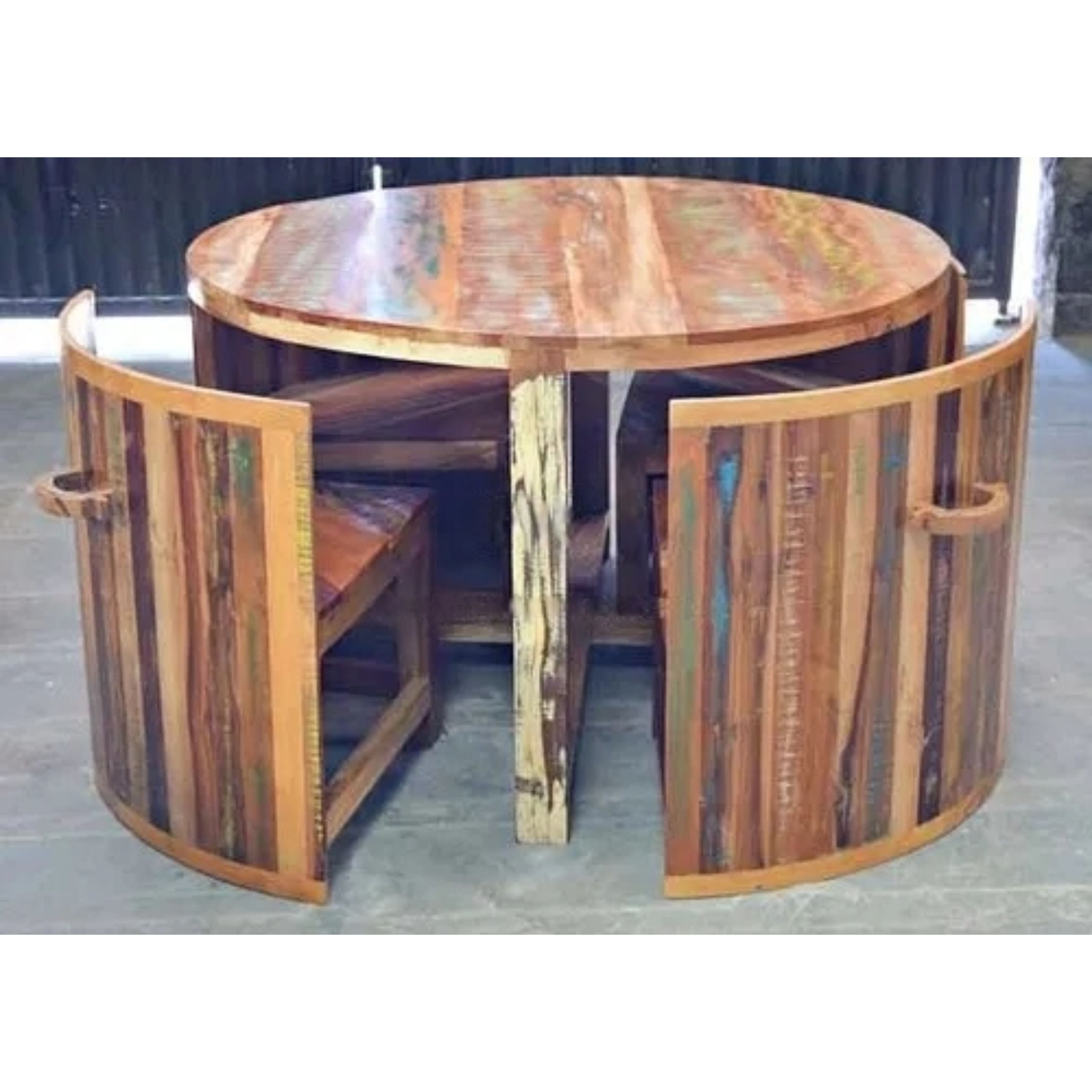 Compact Round Dining Set in Reclaimed Wood for Restaurants