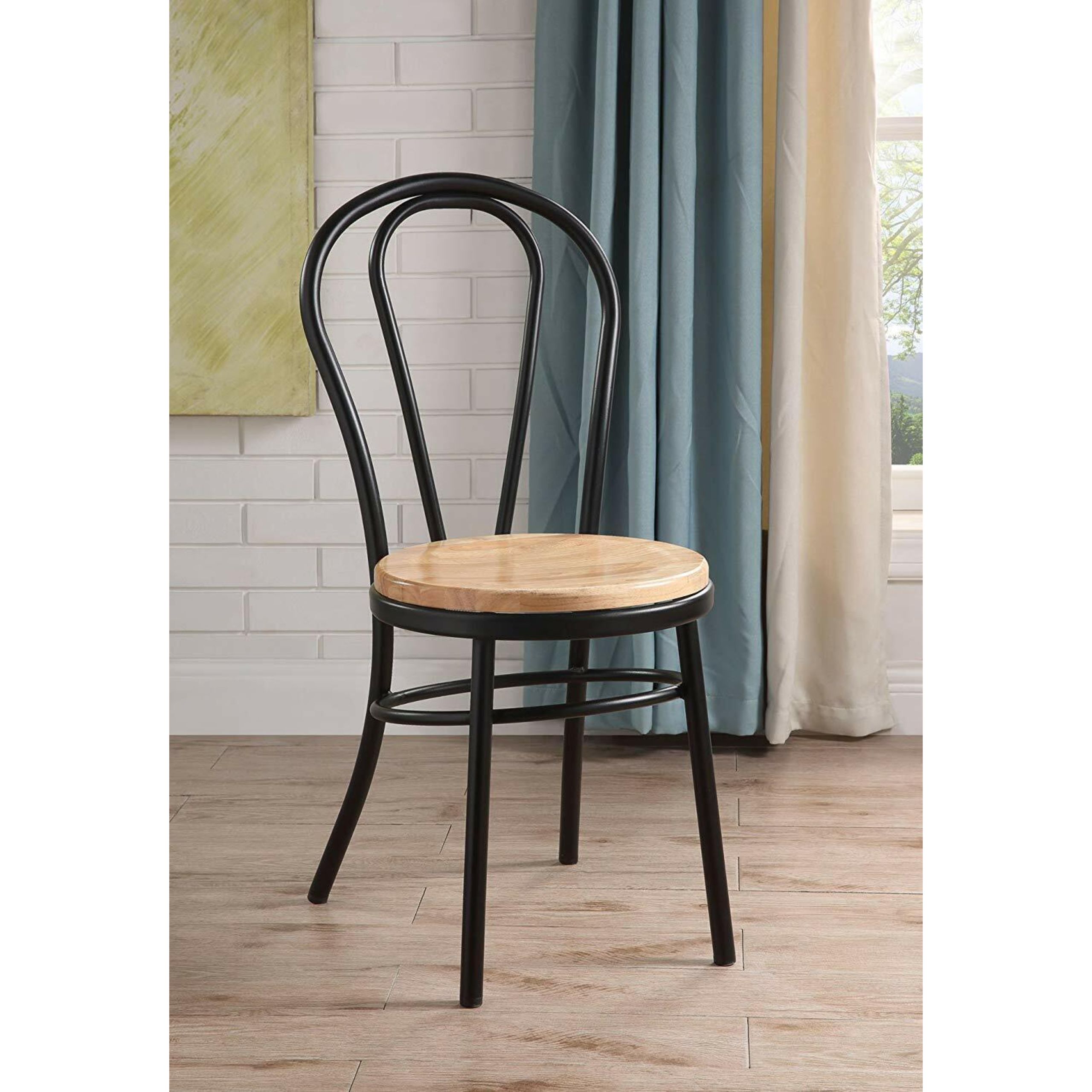 Black Metal Industrial Dining Cafe Chair With Round Wooden Top, For Restaurant